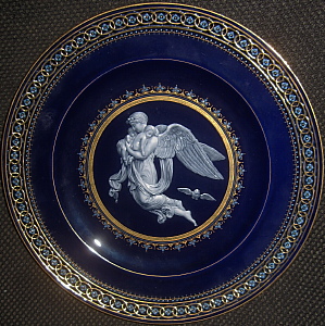 Meissen plate in French Enamel (Limoges) style with painting after Thorvaldsen. Allegory of Night
