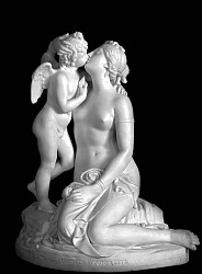Parian porcelain figural group sculpture of Venus and Cupid Kissing modeled by John Gibson. Made by Ridgeway, Bates and Co.