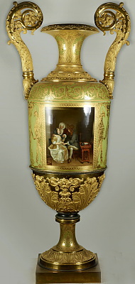 Large Russian Imperial Porcelain Factory vase. Glass of Lemonade. After Terborch.