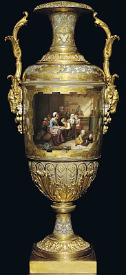 Russian Imperial Porcelain vase with hand painted interior scene after B. De Loose by Kriukov 
