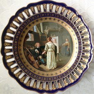 Meissen plate with old masters painting after Franz von Mieris