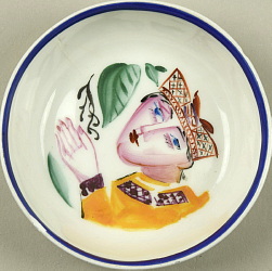 Soviet porcelain small dish with female portrait after Shchekotikhina-Pototskaya