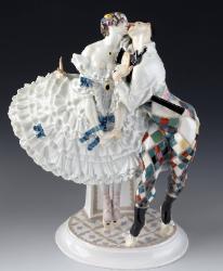 Meissen figural group D287 A1005 73306 Harlequin and Columbine by Scheurich. Russian Ballet series