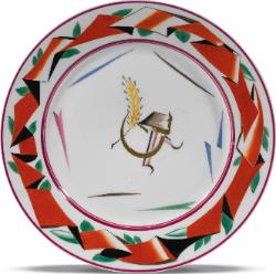 Russian Soviet Porcelain Plate with Hammer and Sickle by Chekhonin