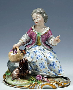 Imperial Russian Porcelain figural group Girl with dog by Spiess 1860