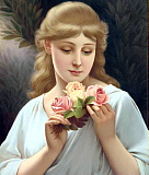 KPM plaque Girl smelling roses