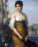KPM-plaque Girl with mandolin by Zapf after Kaublach