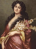 KPM plaque Gladiola - porcelain painting of woman with gladiola flowers