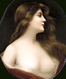 Oval KPM plaque Odaliske. Portrait signed Wagner. After Angelo Asti's painting