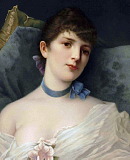 Berlin porcelain plaque. Portrait of a lady with the blue ribbon by Schmidt
