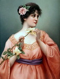 KPM plaque Girl with roses. Signed Wagner