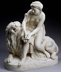 Minton parian figural group of Lion in Love by Klagman