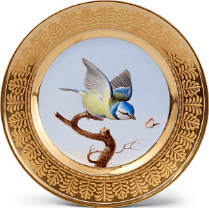 Sevres porcelain plate with bird by Caron from Service Marly d'or