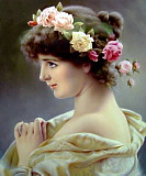 KPM plaque. Oval portrait of a maiden with roses in her hair