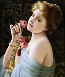 KPM plaque - Young Woman smelling roses