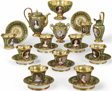 Sevres porcelain service teaset with portraits of royal and aristocrat women ladies