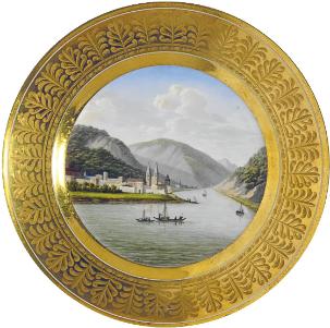 Sevres porcelain plate with topographical painting from Service Marly d'or